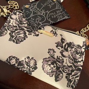 Betsey Johnson black and white rose clutch/crossbody